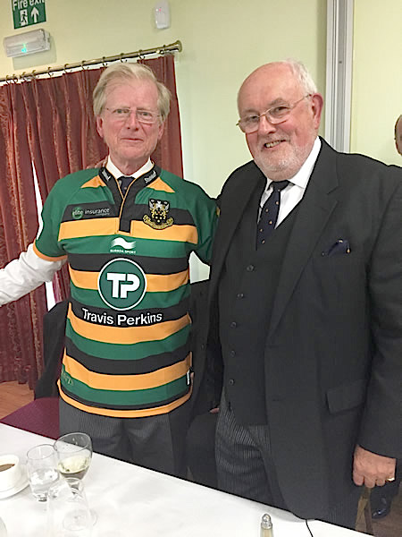 The Most Excellent Grand Superintendent, E Comp Wayne Williams, an ardent Northampton Saints rugby supporter with his latest convert, the Second Grand Principal, ME Comp George Pipon Francis