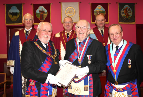 (l to r) E Comps Wayne Williams, Gordon Gentry & David Jackson with Chapter Principals in background