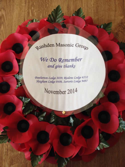 Wreath laid at Rushden War Memorial by members of local Lodges