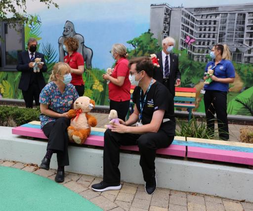 Mark Constant (TLC Lead, Northants & Hunts), Play specialists, Jackie James (Play Specialist), David Staples and Arthur Briggs (TLC Rep for Peterborough Hospital)