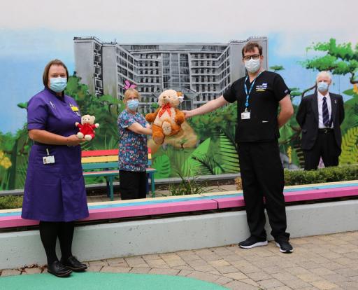 Joanne Bennis (Chief Nurse), Jackie James (Play Specialist), Dr. David Staples and Arthur Briggs (TLC Rep for Peterborough Hospital)